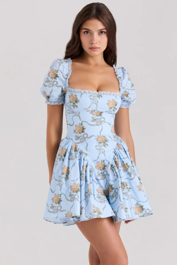 Kurzes Perlenkleid Blau - Imagem 3
